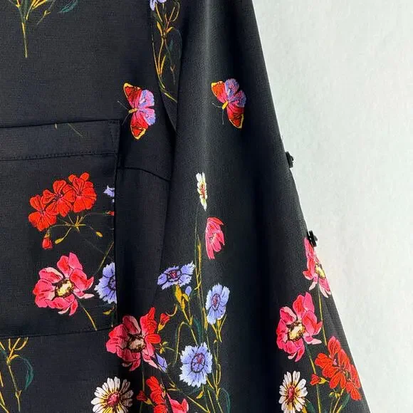 Express The Portofino Shirt Slim Fit Floral Long Sleeve Blouse Black Red Small - Picture 6 of 13